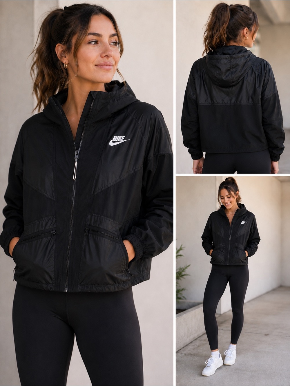 Nike Black Hooded Lightweight Bomber Windbreaker Jacket